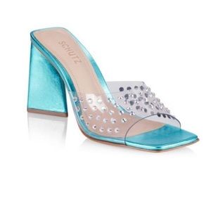 NWT Schutz Lizah Rhinestone Block Heel Sandals